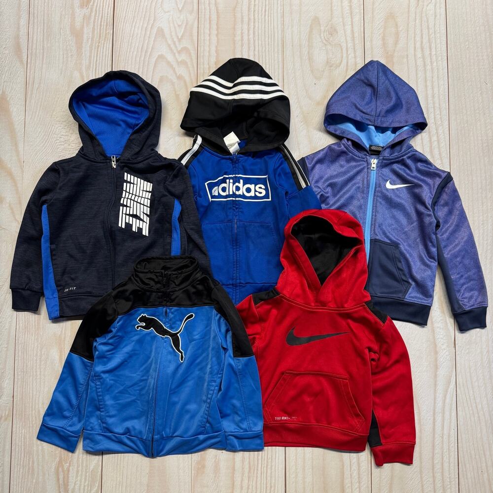 Lot Of 5 Boys Toddler 3T Sweatshirt Hoodie Full Zip Fleece Lined Nike Adidas etc